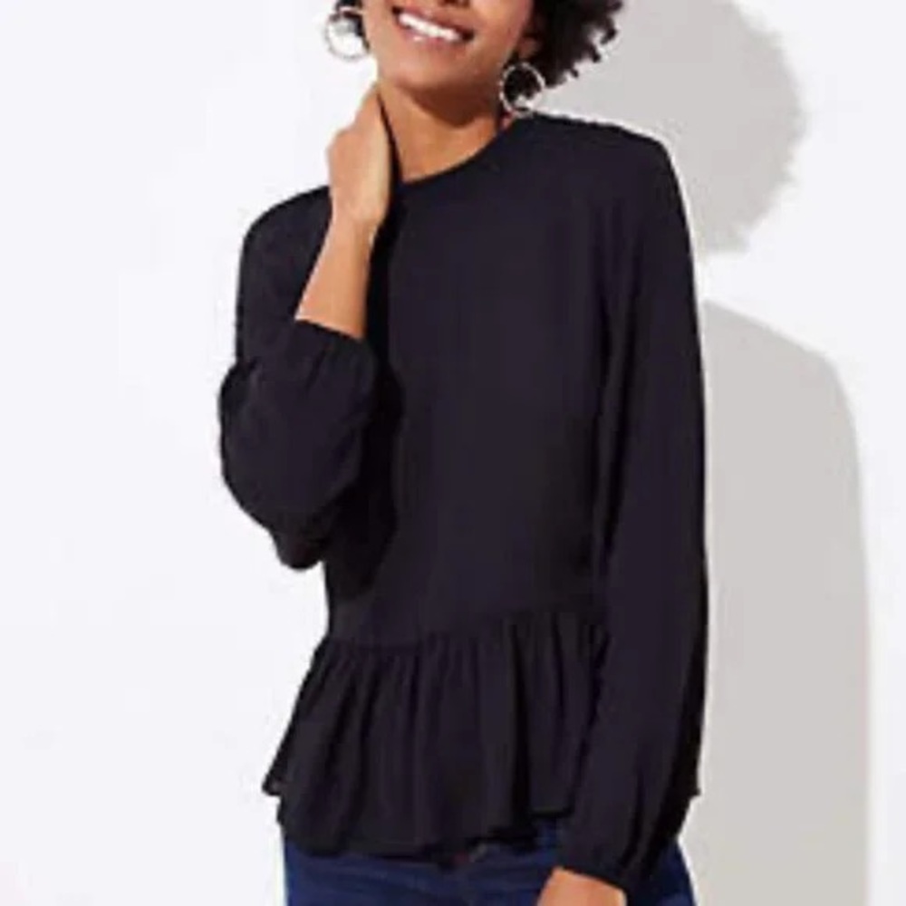 EUC LOFT Black Peplum Blouse Size S